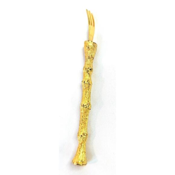 Six 24k Gold Plated Bamboo Handles Oyster Shrimp Cocktail Hors D’oeuvres Forks - Picture 3 of 6